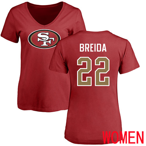 San Francisco 49ers Red Women Matt Breida Name and Number Logo #22 NFL T Shirt